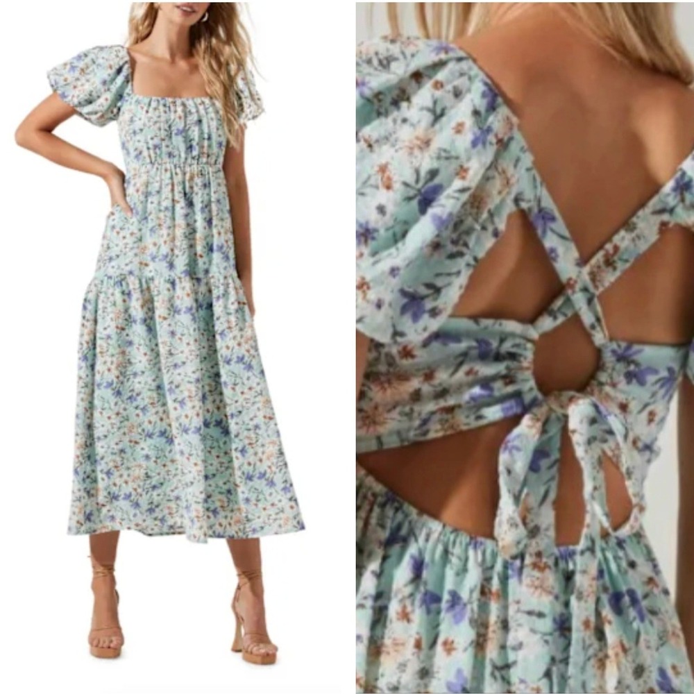 ASTR The Label Puff Sleeve Floral Cotton Midi Dress